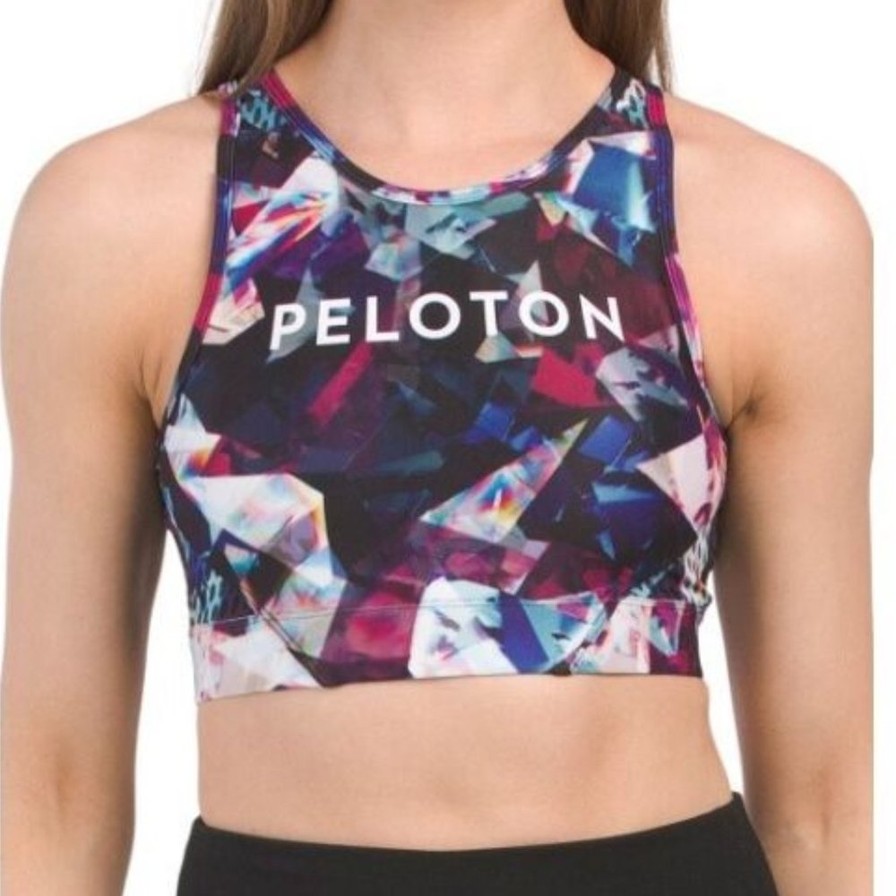 Peloton New Women's Sport Activewear Sports Bra Abstract Mosaic High Neck Size M
